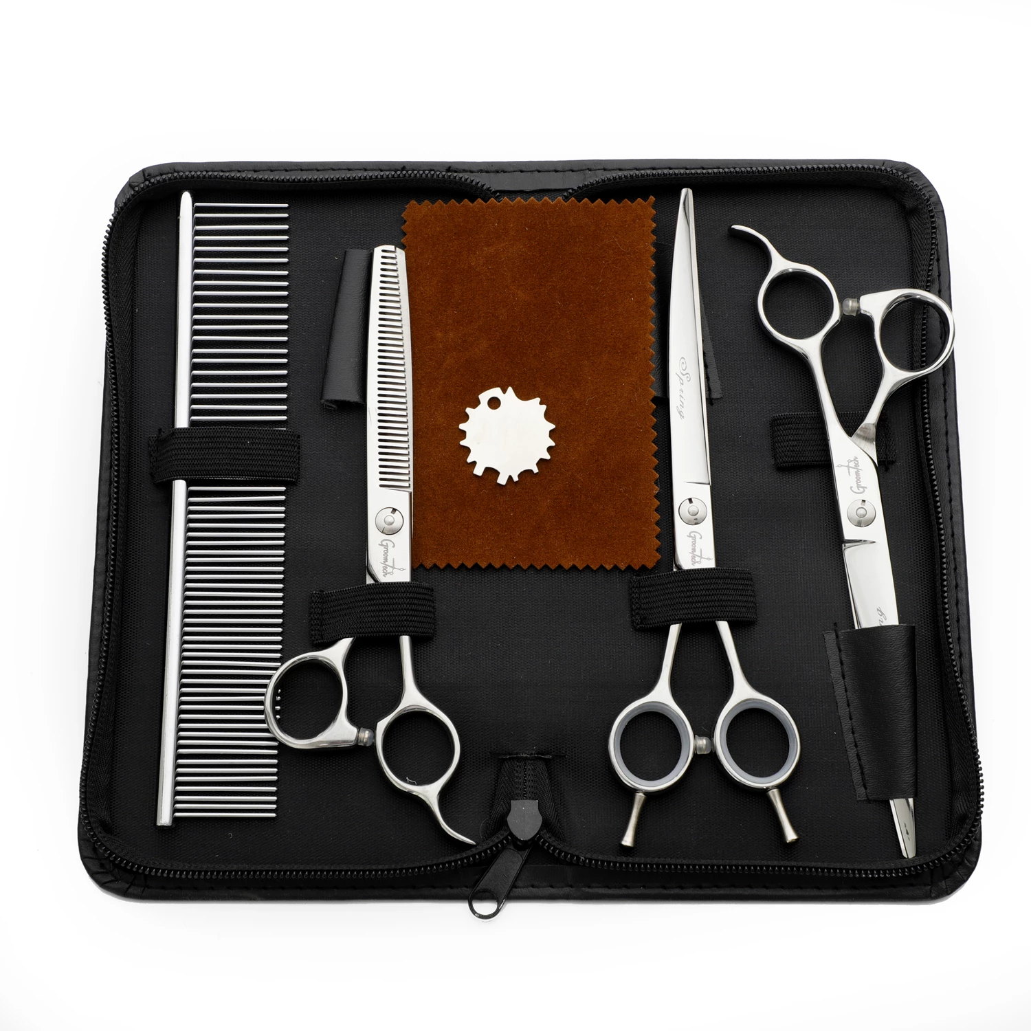 Groomtech Spring Pet Grooming Scissors Kit, Set Of 3 With Comb