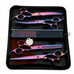 Groomtech Spring Rainbow Pet Grooming Scissors Kit, Set Of 4 With Comb